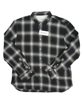 Officine Generale Benoit Brush Jap Cotton Check Shirt in Black Grey Stone
